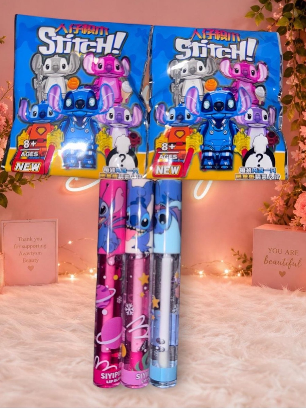 Stitch bundle- NWT- 2/ LEGO stitch blind bags-3/ stitch lip glosses exp 2030